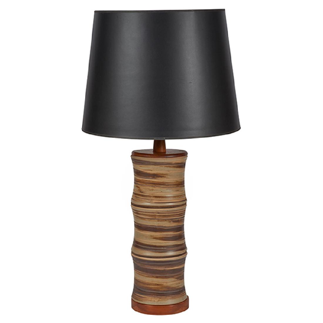 Gordon Martz (b. 1924) & Jane Marshall Martz: Gordon Martz (b. 1924) & Jane Marshall Martz (1929-2007) for Marshall Studios, large table lamp, Veedersburg, Indiana, USA, 1960s, three-part glazed ceramic base, walnut, base: 7.5"dia x 21"h