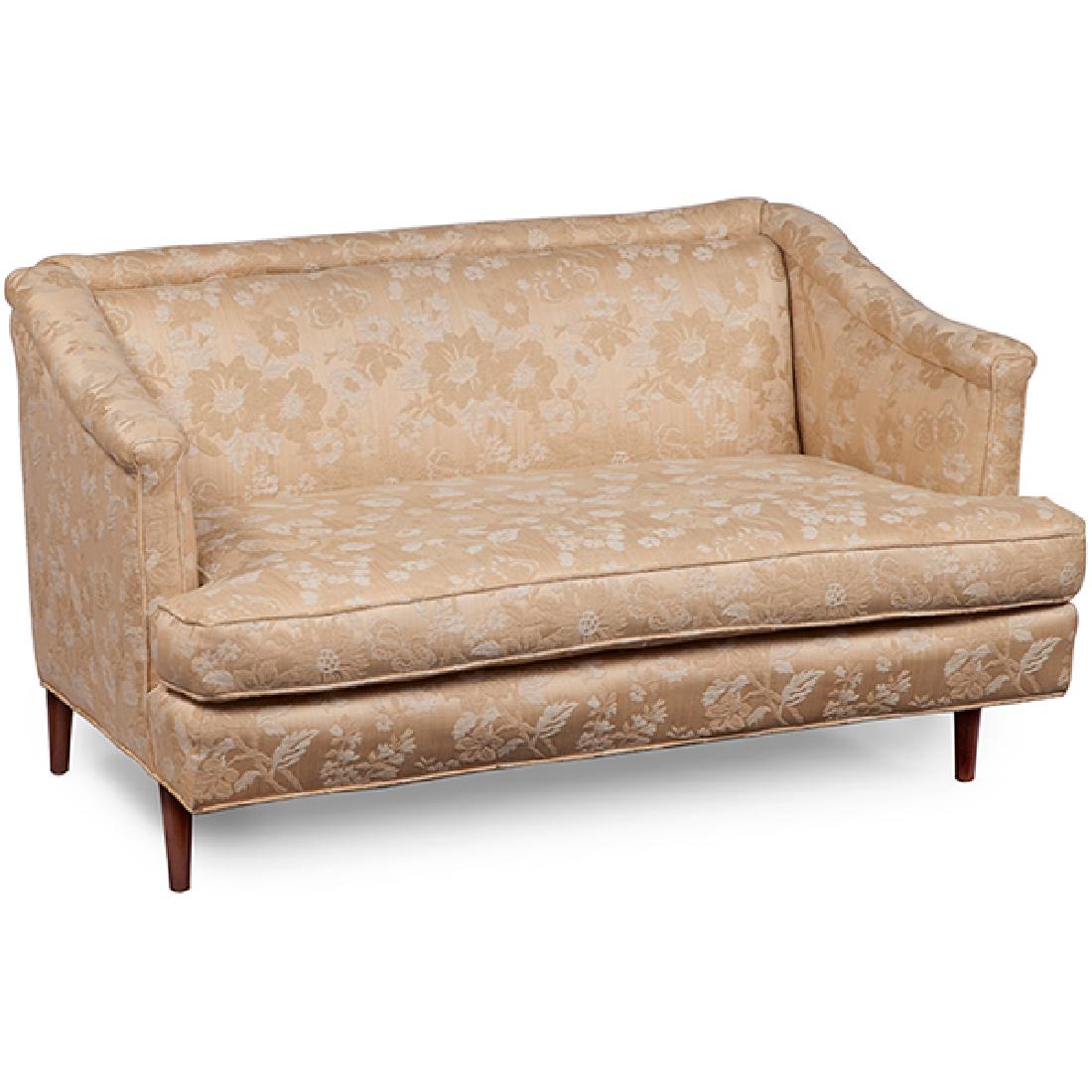 Edward Wormley for Dunbar Conversation Pieces loveseat: Edward Wormley for Dunbar, Conversation Pieces loveseat, USA, 1960s, walnut, upholstery, unsigned, 50.5"w x 33"d x 27"h