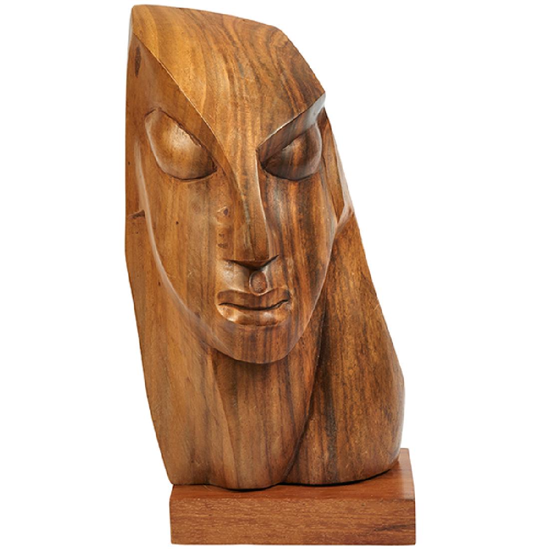 Ulises Jimenez sculpture 8.75"w x 7.5"d x 17.25"h: Ulises Jimenez, sculpture, Costa Rica, carved wood, signed with brass plaque, 8.75"w x 7.5"d x 17.25"h