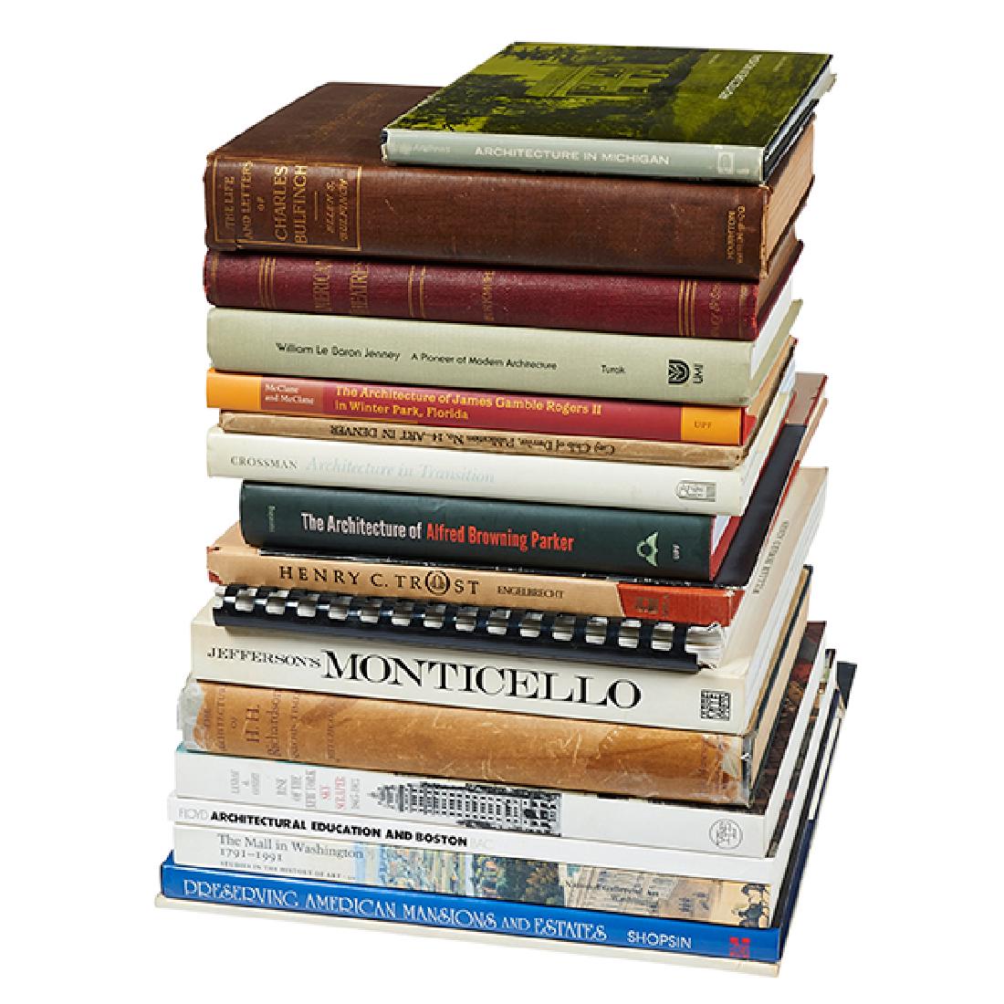 Various Authors, pertaining to American architecture,: Various Authors, pertaining to American architecture, eighteen books, 1. Adams, William Howard, Jefferson's Monticello, 2. Andrews, Wayne, Architecture in Michigan, 3. Birkmire, William H., The Planni