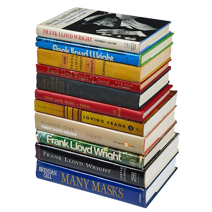 Various Authors, pertaining to Frank Lloyd Wright,: Various Authors, pertaining to Frank Lloyd Wright, eleven books, 1. Einbinder, Harvey, An American Genius: Frank Lloyd Wright, 2. Farr, Finis, Frank Lloyd Wright: A Biography, 3. Forsee, Aylesa, Frank