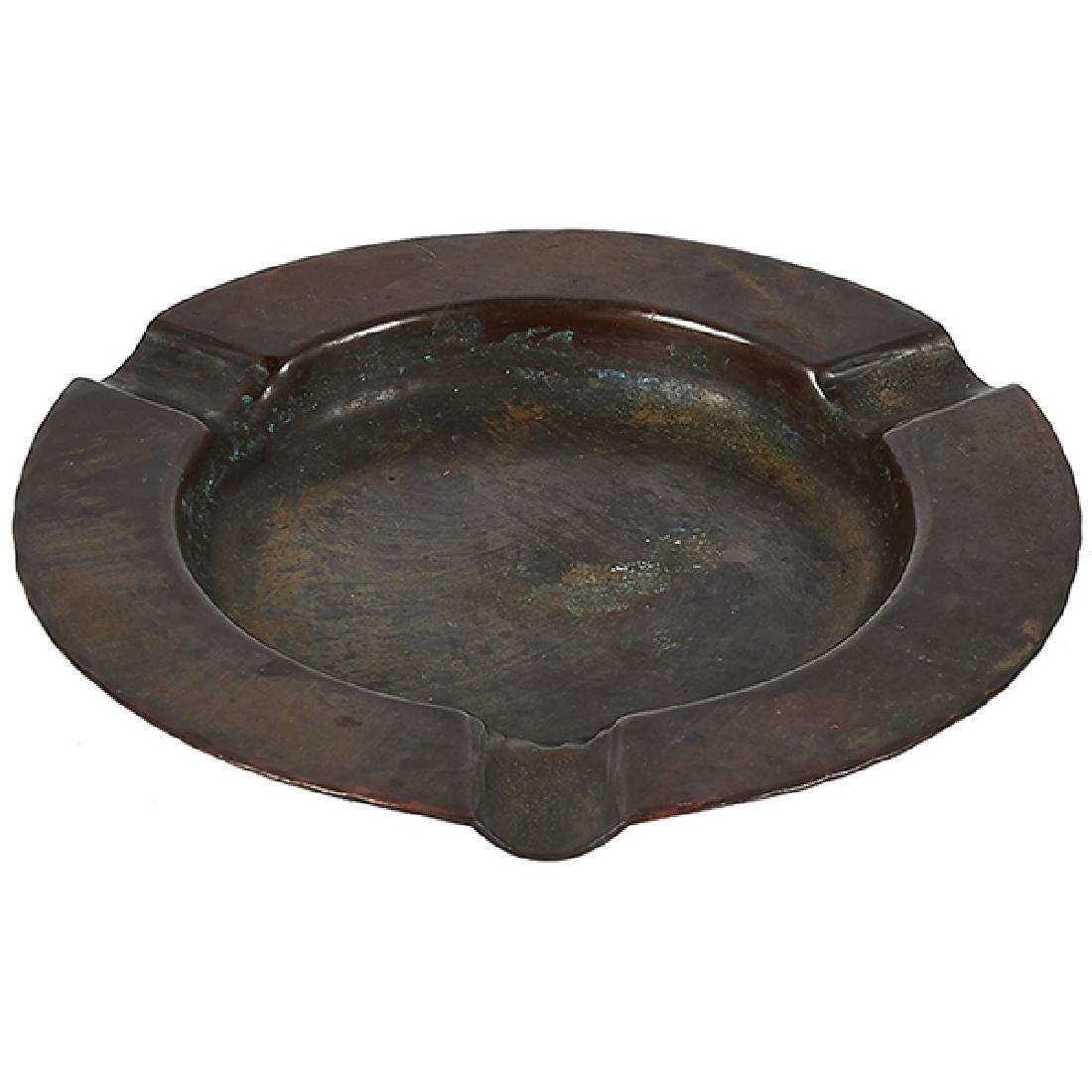 Karl Kipp (1881-1954) / Tookay Shop, ash receiver, East: Karl Kipp (1881-1954) / Tookay Shop, ash receiver, East Aurora, NY, copper, stamped mark, 4 1/4"dia x 3/8"h