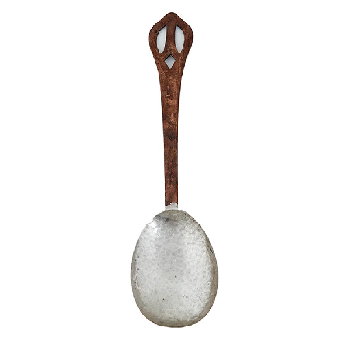 Joseph Heinrichs (b. 1866), serving spoon, New York,: Joseph Heinrichs (b. 1866), serving spoon, New York, NY, copper, sterling silver, stamped 'Copper & Sterling', 2 3/8"w x 9 5/8"l