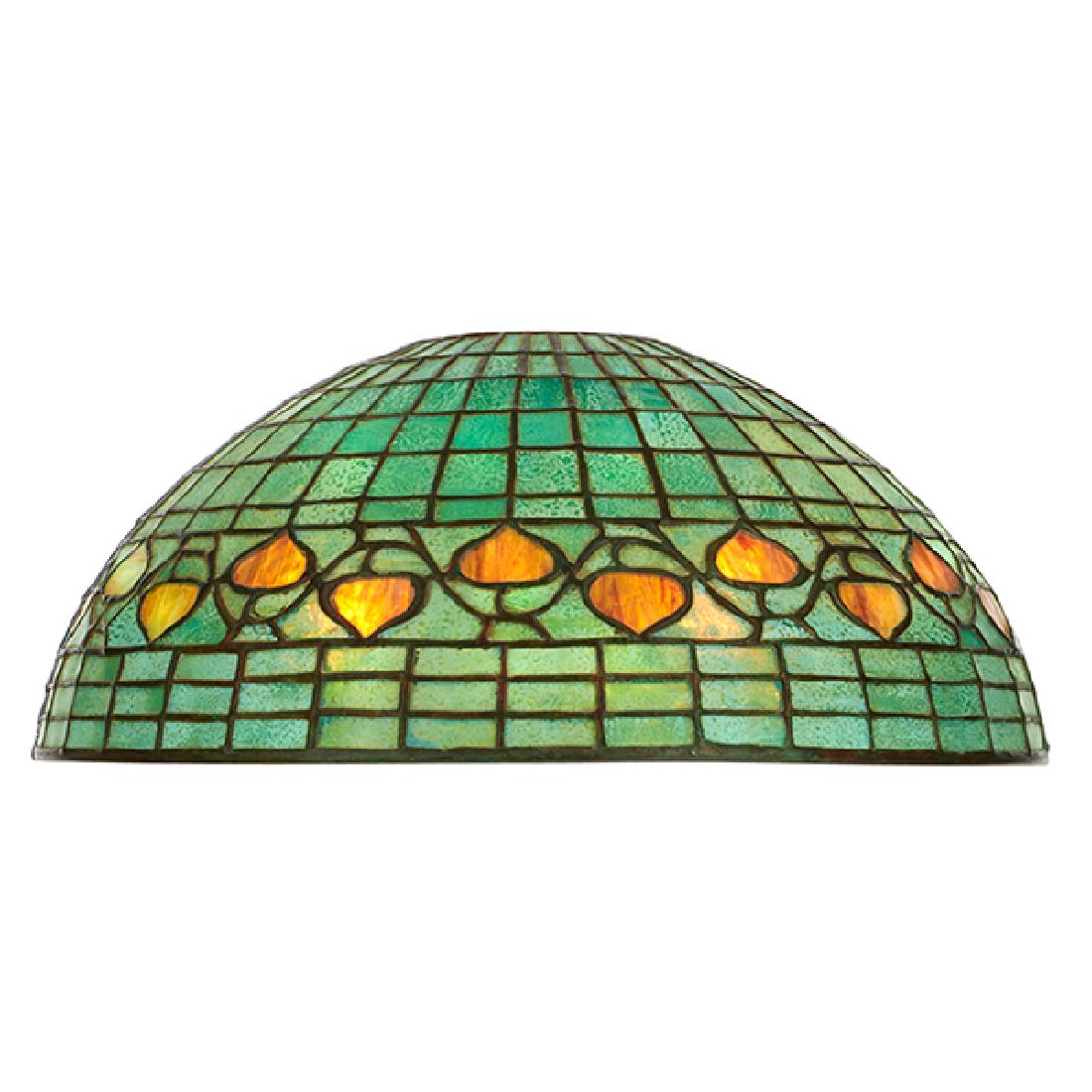 Reproduction Tiffany Studios, Acorn shade, mottled slag: Reproduction Tiffany Studios, Acorn shade, mottled slag glass, 16"dia x 6.5"h, fitter rim: 3.5"dia