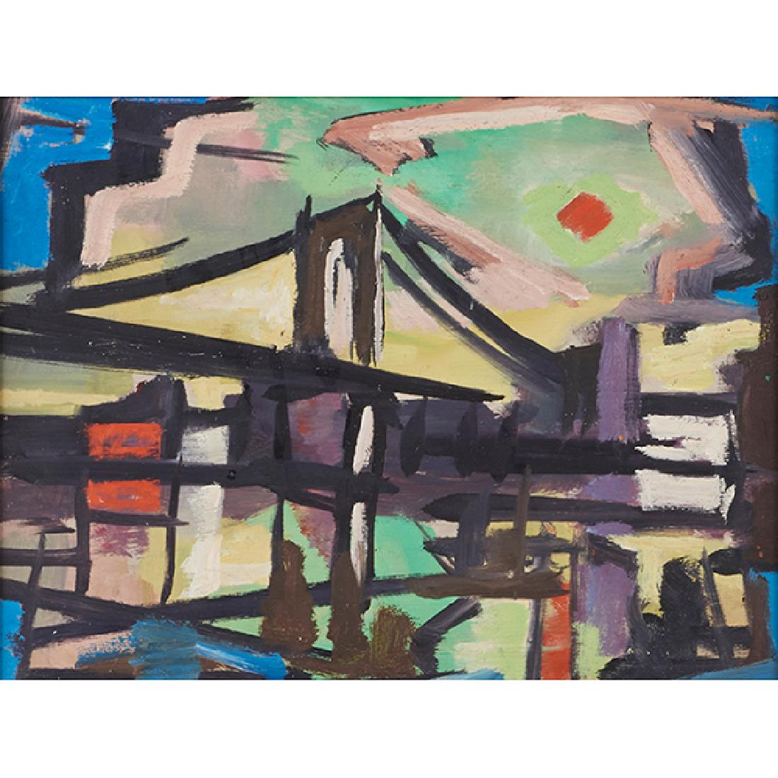 Harry Shoulberg, (American, 1903-1995), The Bridge No.: Harry Shoulberg, (American, 1903-1995), The Bridge No. 9, oil on board, signed and titled on verso, 9" x 12"