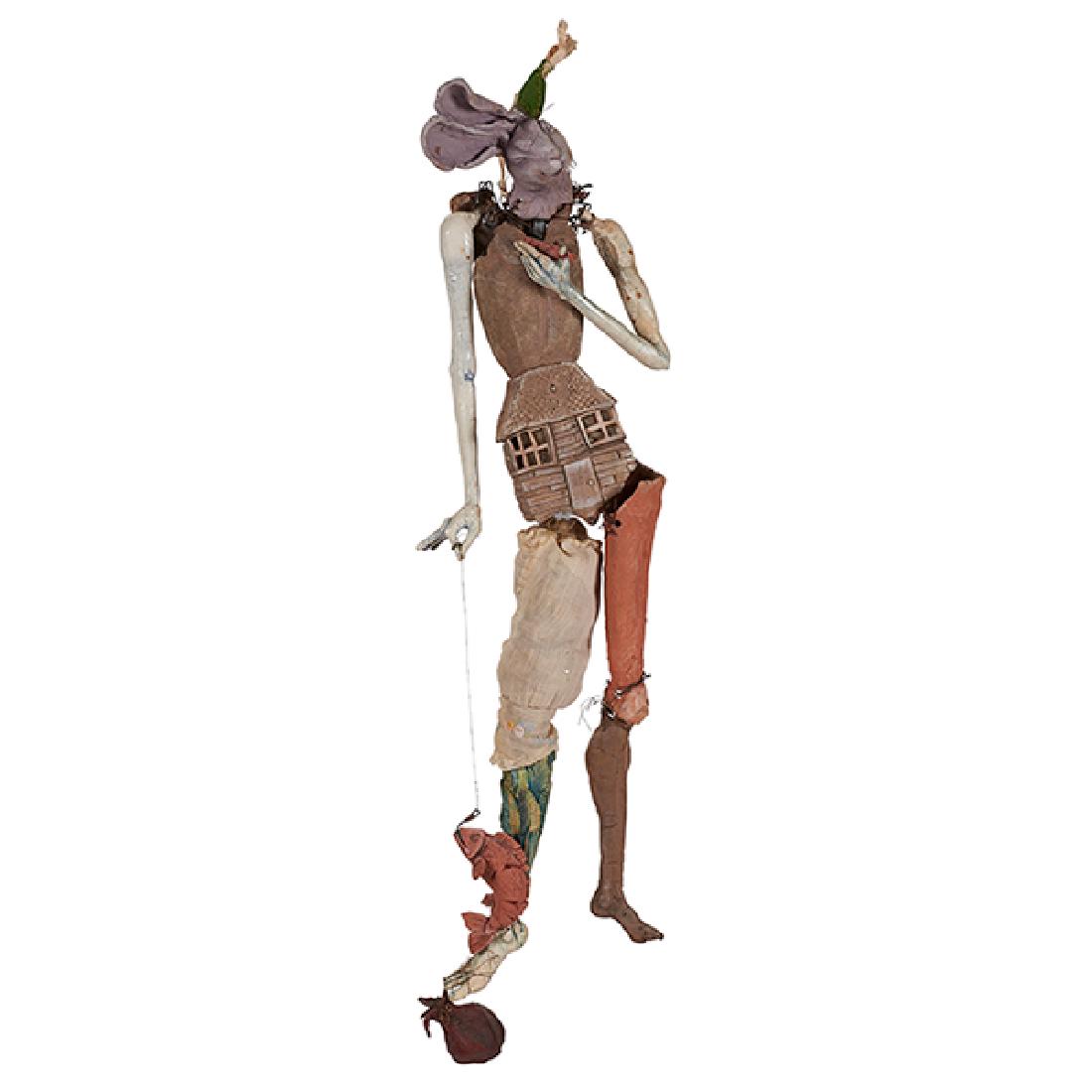 Elisabeth Higgins O'Connor, (American, 20th/21st: Elisabeth Higgins O'Connor, (American, 20th/21st century), Untitled (Rabbit), ceramic and mixed media hanging from string, 32"h x 8.5"w x 3"d Provenance: Provenance: The Estate of Candice B. Groot, Ev