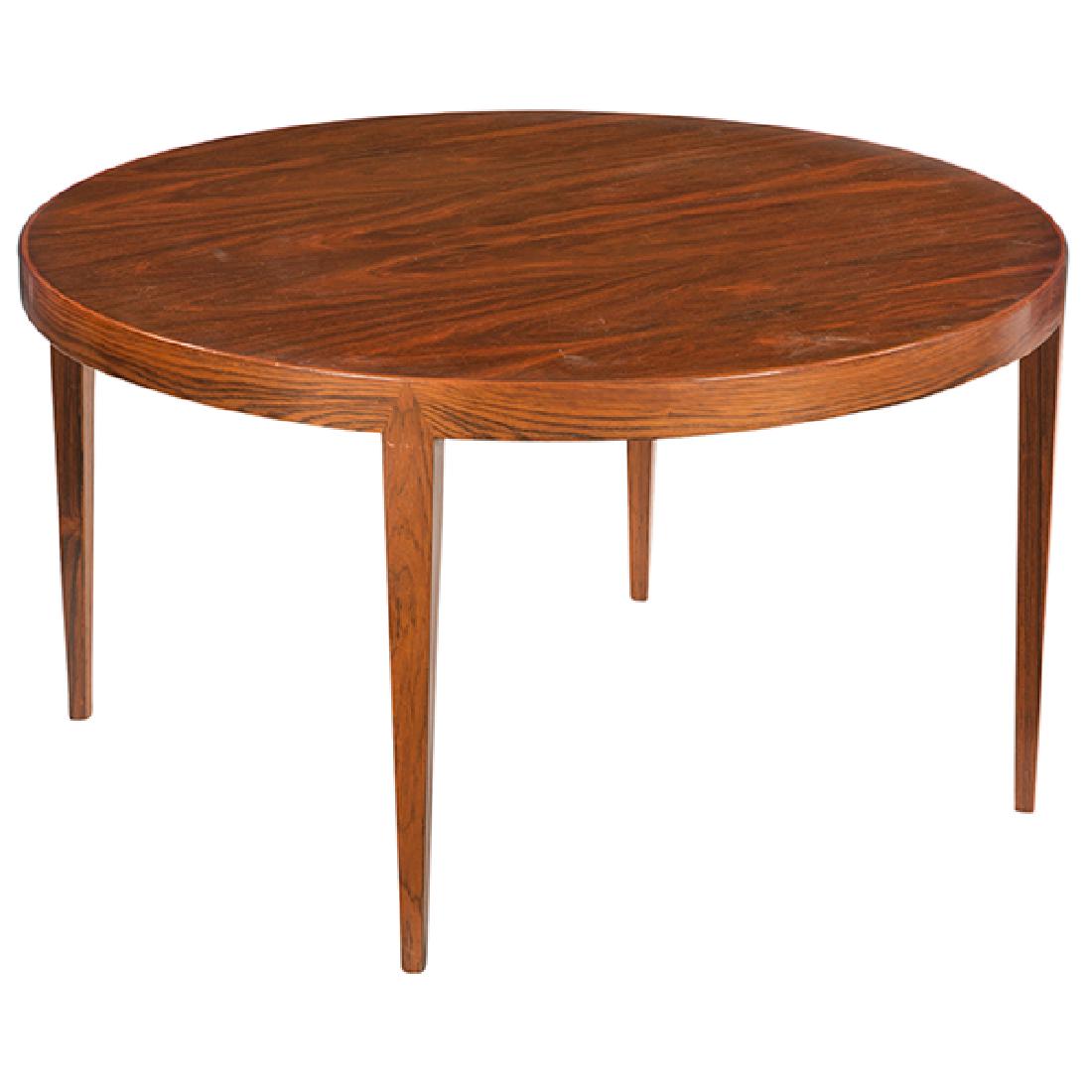 Severin Hansen for Haslev Mobelsnedkeri A/S, coffee: Severin Hansen for Haslev Mobelsnedkeri A/S, coffee table, Denmark, 1960s, rosewood, round top, paper label and Made in Denmark stamp, 35.5"dia x 19.75"h Provenance: Provenance: The Collection of Anth