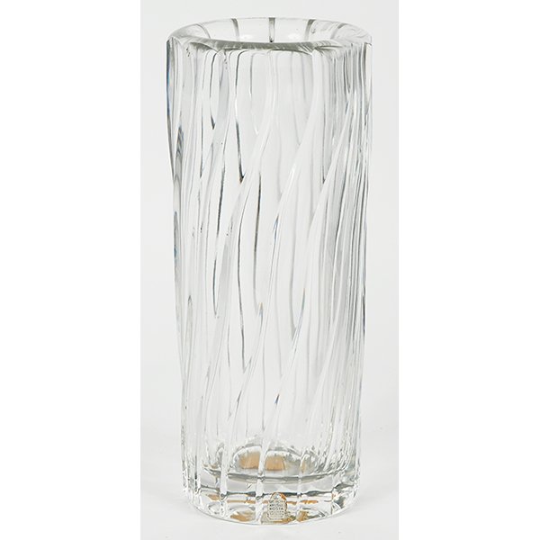 Elis Bergh (1881-1954) for Kosta, exhibition vase: Elis Bergh (1881-1954) for Kosta, exhibition vase for the 1939 The World of Tomorrow New York World’s Fair, #1355, Kosta, Sweden, 1938, clear crystal etched marks, original stickers with stepped wav