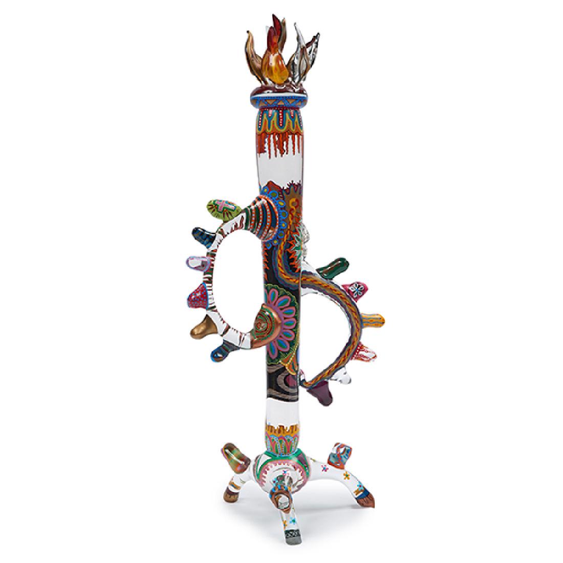 Robert Carlson (b. 1952) Shekina glass culpture: Robert Carlson (American, b. 1952), Shekina sculpture, Bainbridge Island, Washington, 1988, enamel paint on blown glass, signed and dated, 8.5"w x 6.75"d x 19.75" Provenance: Glass Gallery, Bethesda,