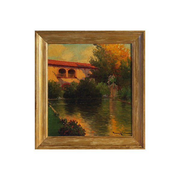 Ramos Catalan, "A Pool", oil: Ramos Catalan, (Chilean, b. 1890), "A Pool", c. 1920; oil/canvas, 17" x 15", signed