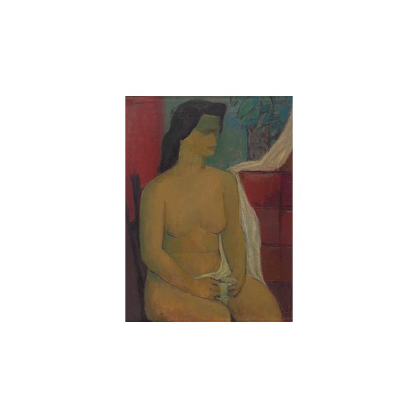 August Mosca, "Seated Nude", c.1948; oil: August Mosca (American/Italian, b.1909), "Seated Nude", c.1948; oil/canvas, 21" x 16", signed