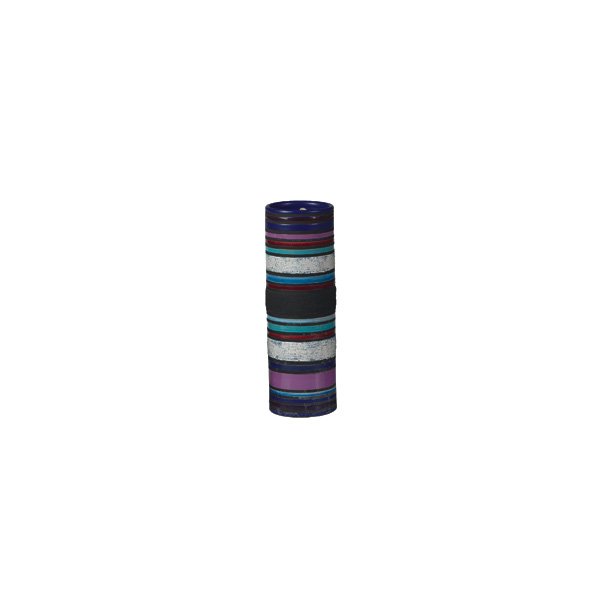 Raymor vase, Italy, cylindrical form: Raymor vase, Italy, cylindrical form with horizontal bands in textured, matte and high-glaze in shades of blue and purple, marked "1393.A italy", 4.75"dia. x 14"h, excellent condition