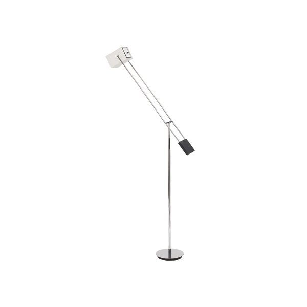 Robert Sonneman floor lamp: Robert Sonneman floor lamp, USA, white enameled box shade over a chromed steel base with black steel counterweight, simple and well made form adjusts to any position by way of perfectly balanced weigh