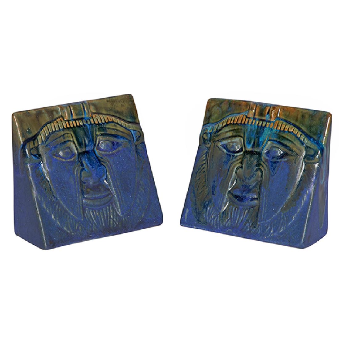 Fulper Pottery Co. Aztec bookends, #49A, pair 6"w x (1 of 2)