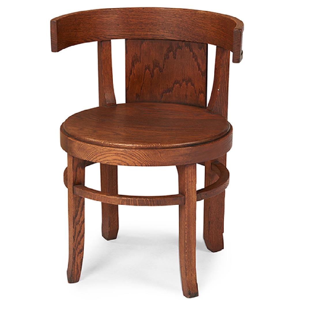 Frank Lloyd Wright (1867-1959) for the Frank L. Smith: Frank Lloyd Wright (1867-1959) for the Frank L. Smith Bank, Barrel Back chair, Dwight, IL, 1905, oak, 19.75"w x 19"d x 28.5"h