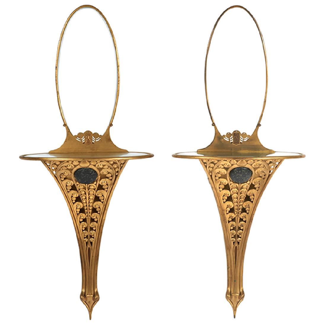 Art Nouveau wall brackets, pair 12.25"w x 6.5"d x 30"h (1 of 2)