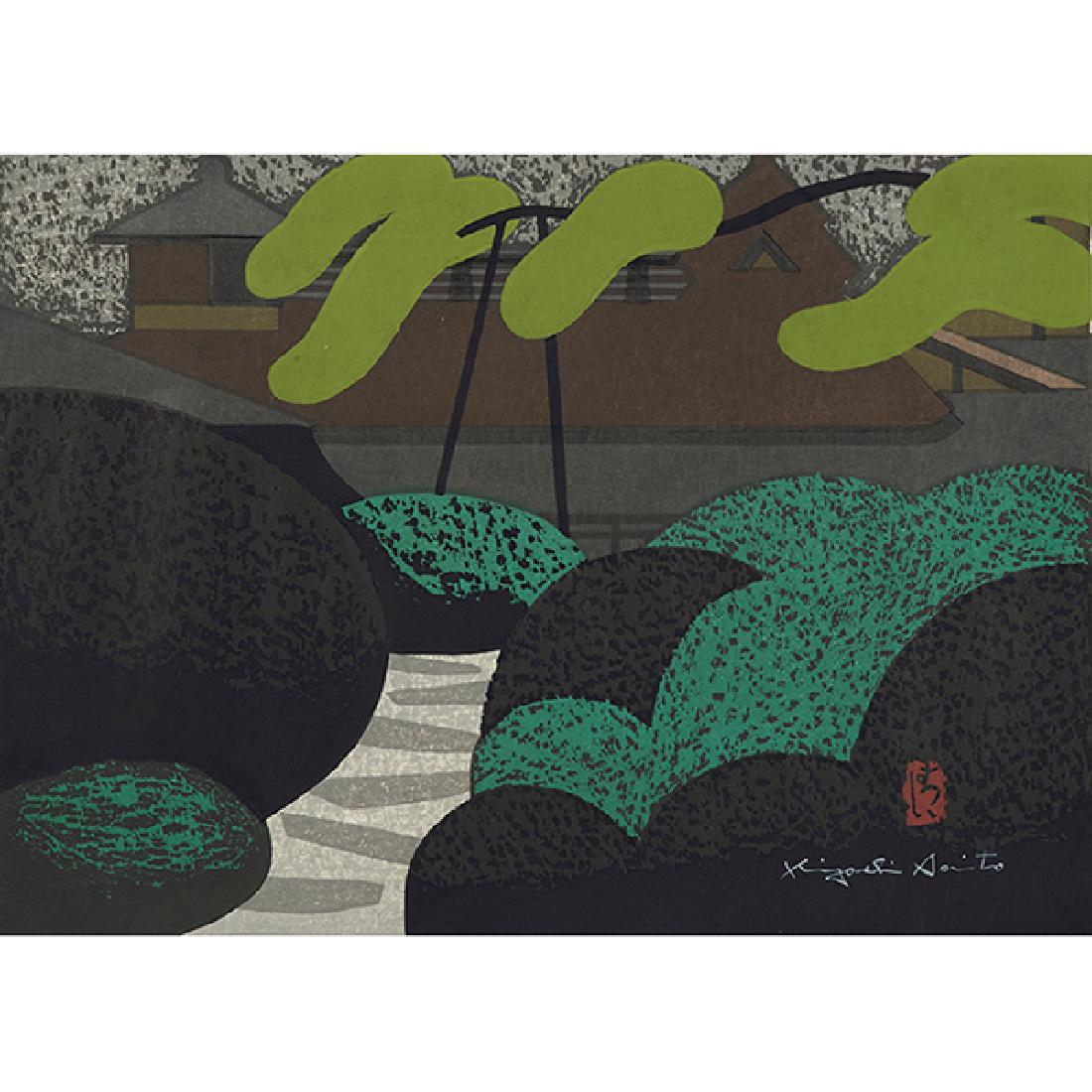 Kiyoshi Saito, (Japanese, 1907-1997), Shishen-Do,: Kiyoshi Saito, (Japanese, 1907-1997), Shishen-Do, Kyoto, 1963, color woodcut, signed, titled, dated and numbered, edition of 100, 15" x 20.75"