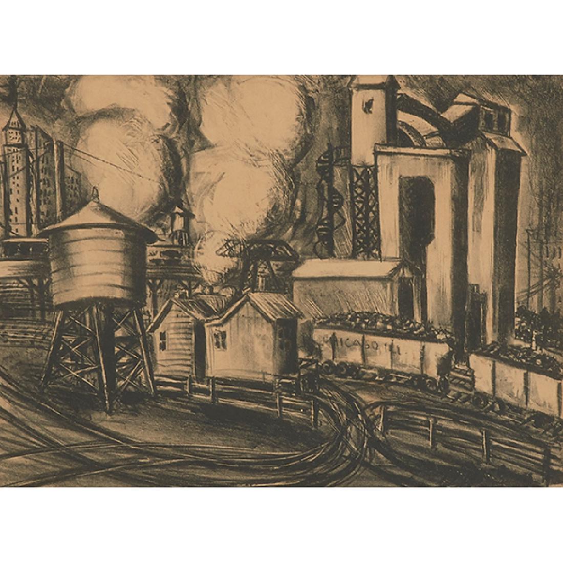 Max Kahn, (American/Russian, 1902-2005), Chicago and: Max Kahn, (American/Russian, 1902-2005), Chicago and Halsted, 1937, lithograph, signed, titled, dated and numbered in pencil, edtion of 25, 9.25" x 12.75"