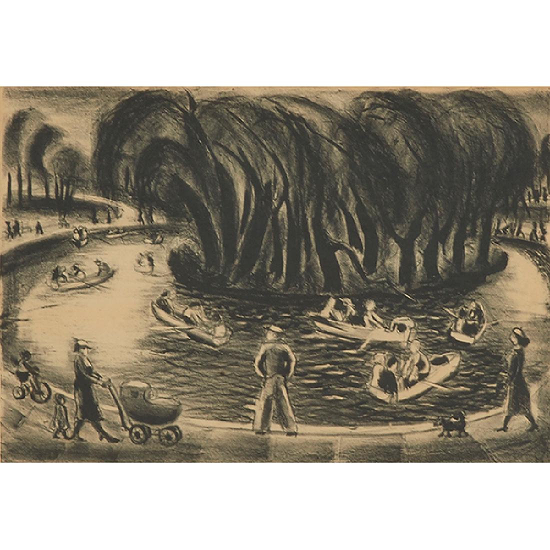 Max Kahn, (American/Russian, 1902-2005), Lincoln Park,: Max Kahn, (American/Russian, 1902-2005), Lincoln Park, 1937, lithograph, signed, titled, dated and numbered in pencil, edition of 25, 8.75" x 12.75"