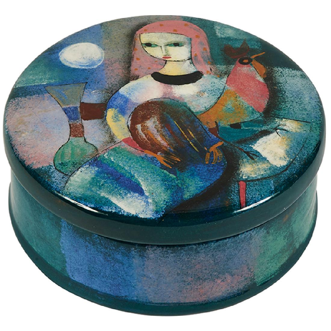 Polia Pillin (1909-1922) covered box 6"dia x 2.5"h (1 of 3)