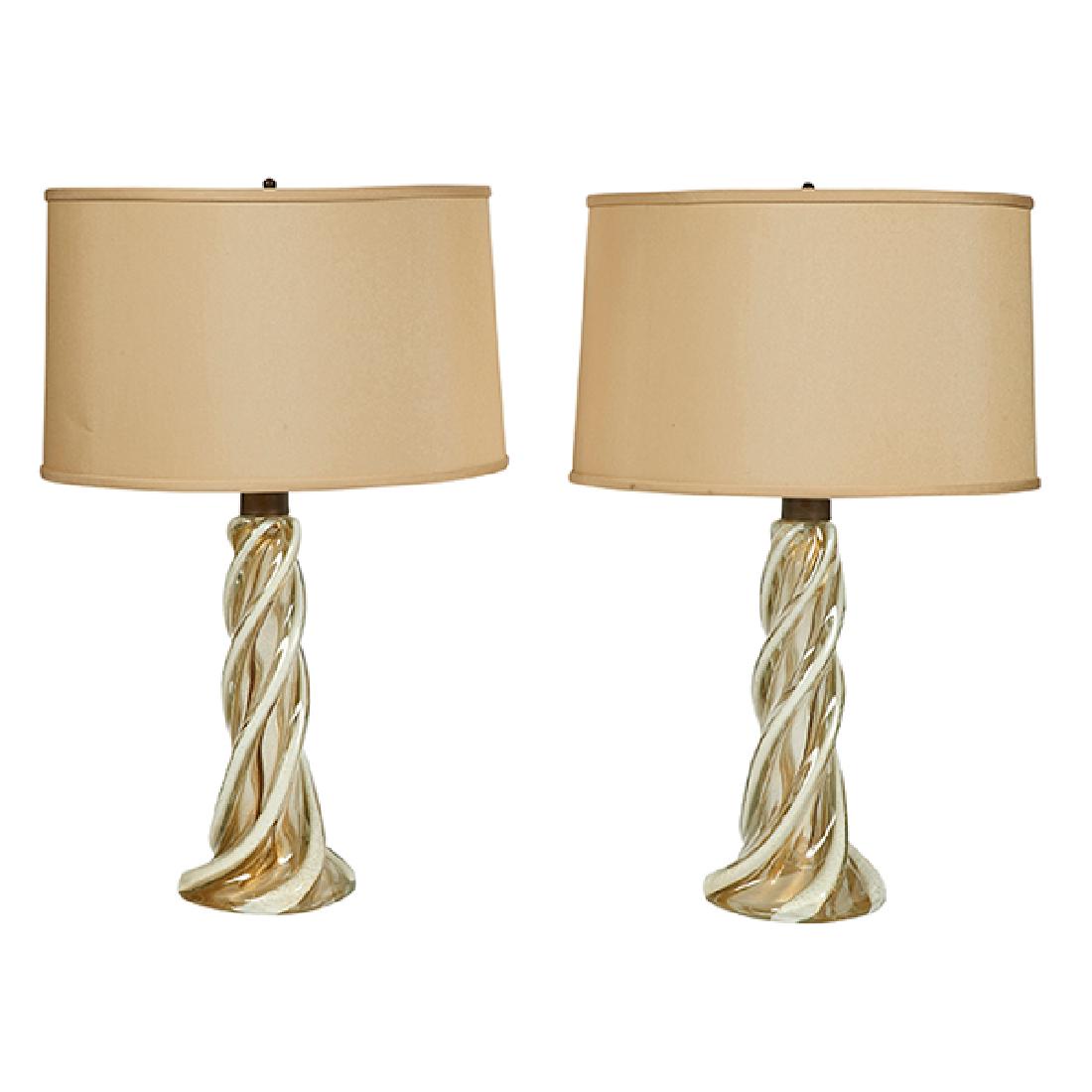 Archimede Seguso, attribution table lamps, pair glass: (1 of 1)