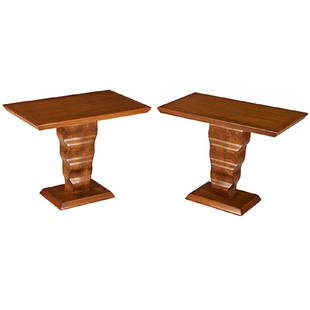 Karpen of California occasional tables, pair 28"w x: Karpen of California, occasional tables, pair, USA, 1950s, oak, branded mark, 28"w x 18"d x 22"h $400 - $600