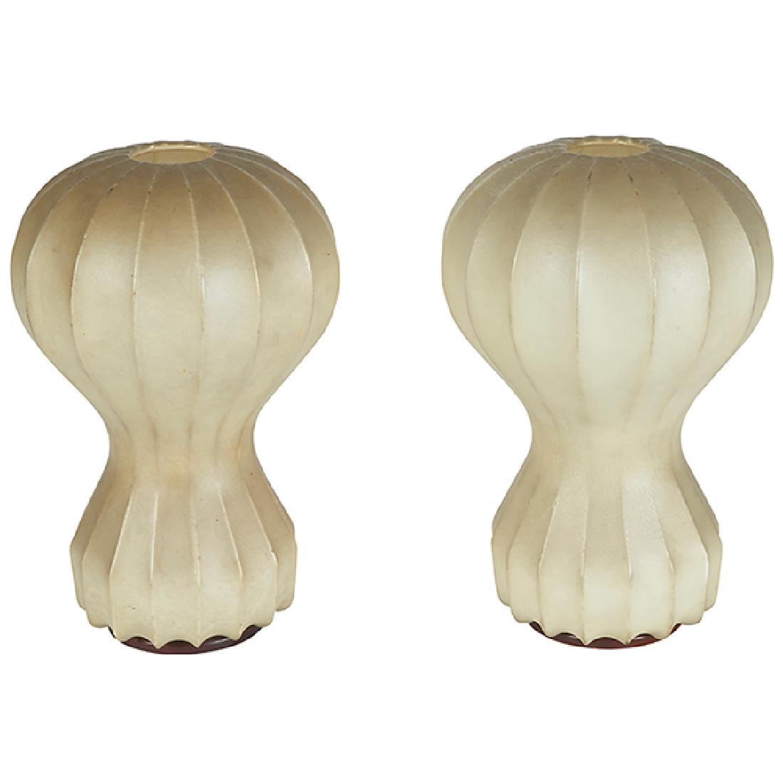 Achille Castiglioni for Flos Gatto Piccolo lamps pair: Achille Castiglioni (1918-2002) for Flos, Gatto Piccolo lamps, pair, Italy, sprayed resin, steel, wood, paper labels, 7.5"dia x 12"h $500 - $700