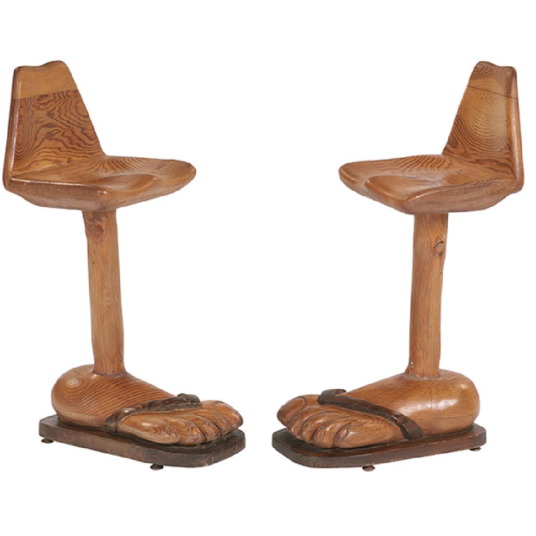 1970s Flip-Flop carved wood barstools, pair (1 of 1)