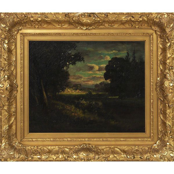 698: William Keith, "Pastoral Landscape", c. 1900; oil: William Keith (American, 1838-1911), "Pastoral Landscape", c. 1900; oil/canvas, 16" x 20", signed, great original frame.