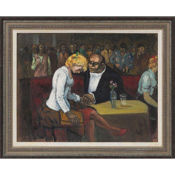 788: Albert Pels, "Young Girl and Wealthy Benefactor", : Albert Pels (American, 1910-1998), "Young Girl and Wealthy Benefactor", oil/canvas,14" x 18", signed