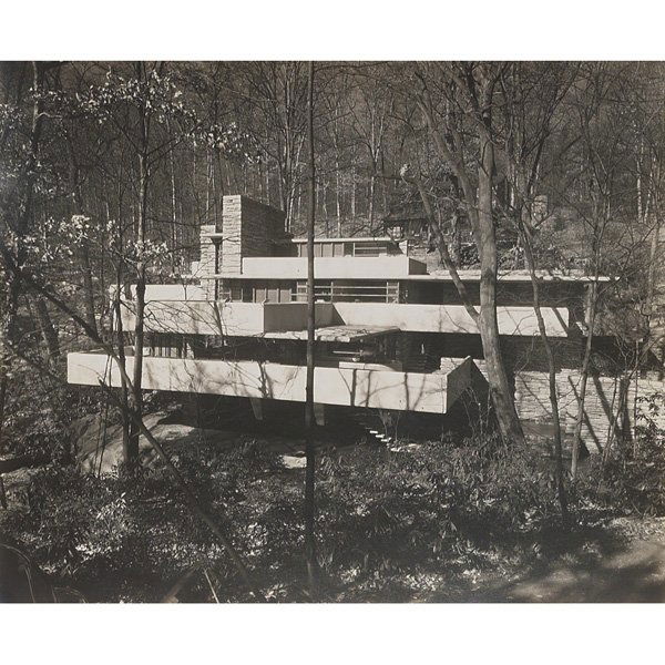 Frank Lloyd Wrightphotographs of Falling Water: Frank Lloyd Wright vintage photographs of Falling Water, set of seven, (one shown), by Hedrick Blessing, from the estate of Abel and Diana Faidy, six exterior and one interior photograph, 11" x 14", v