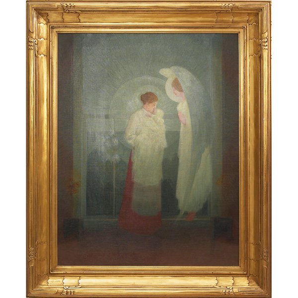 Clarence E. Braley, Angels, oil: Clarence E. Braley (American, 1854-1927), He Shall Give His Angels Charge Over Thee, oil/canvas, 28 x 22, signed; titled verso; excellent carved frame.