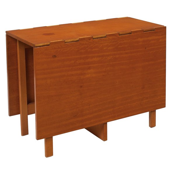 George Nelson Gateleg dining table, by Herman Mill: George Nelson Gateleg dining table, by Herman Miller, no. 4656, c.1950, birch, drop-sides with dovetail construction, as shown: 40w x 18.5d x 30h, each side: 24, original finish, some wear, good condi