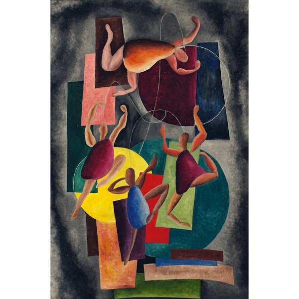 Karl Gasslander, Acrobats, oil: Karl Gasslander (American, 1905-1997), "Acrobats," c. 1940, oil on canvas, 36" x 24", signed on verso, framed