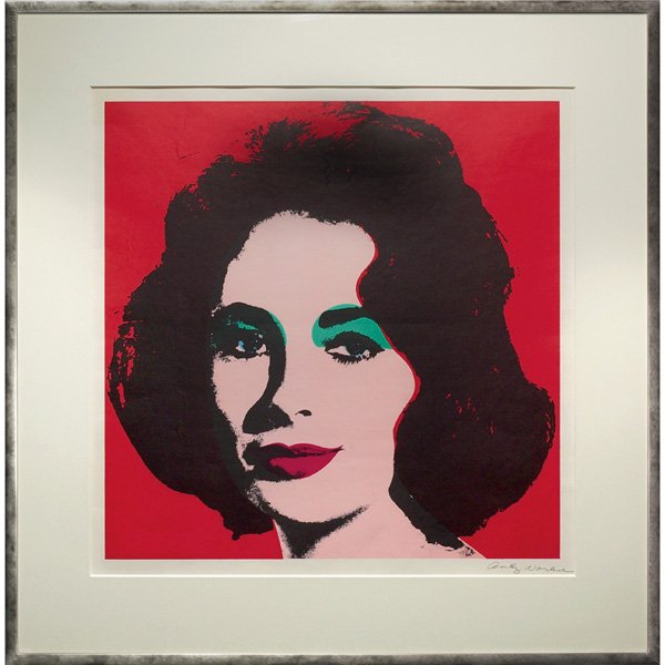 Andy Warhol, Liz, color screen: Andy Warhol (American, 1928-1987), "Liz," (exhibition poster), color silkscreen, 1964-1965, 7., 22" x 22", signed in ink, framed Condition Report: matted; framed; signed lower right;examined out of fr