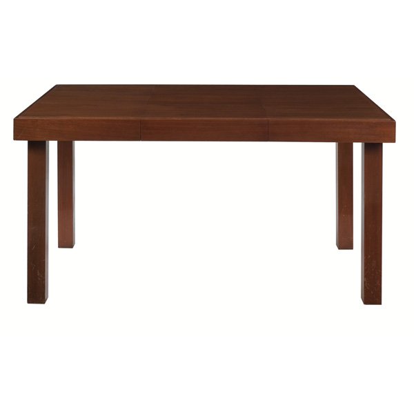 George Nelson dining table: George Nelson dining table, by Herman Miller, rectangular walnut top with 3" apron over walnut legs, two 14" self-storing leaves, signed with foil label, 54.5"w x 36"d x 29"h, wear to finish, good con