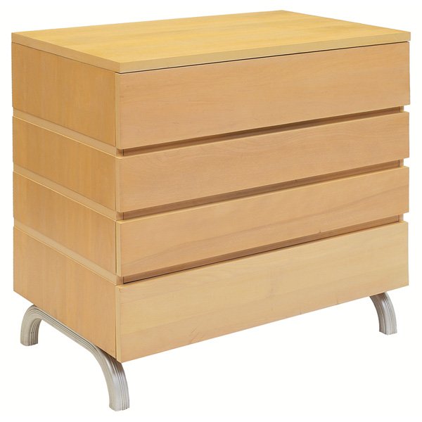 Lurelle Guild and Carlton Towne chest: Lurelle Guild and Carlton Towne chest of drawers, by Kensington, streamline form with four drawers over curved aluminum legs, signed, 34.25"w x 21.25"d x 34"h, very good condition