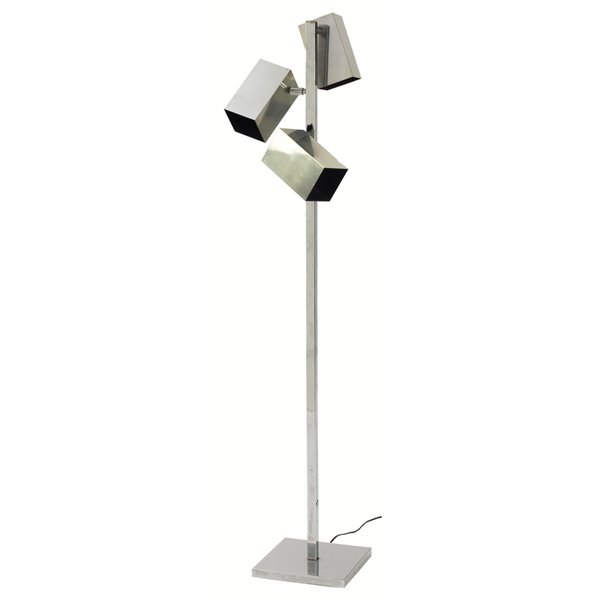 Kovacs floor lamp, 1970s, chrome: Kovacs floor lamp, 1970s, chrome, three adjustable square shades over a square base, unsigned, 59"h, good condition
