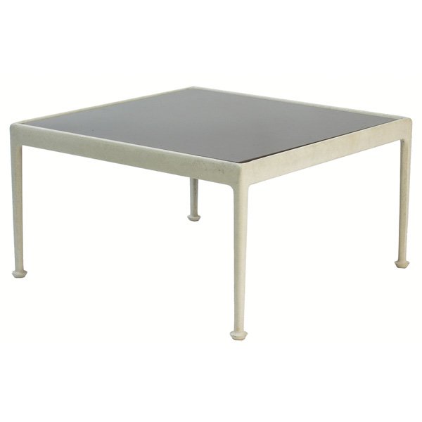 Richard Schultz coffee table: Richard Schultz coffee table, square brown enamel top over aluminum base with white finish, some discoloration, 28"w x 28"d x 15.5"h, good condition