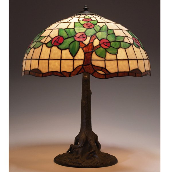 Unique lamp, bronzed metal tree trunk base