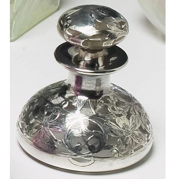 Steuben perfume bottle clear silver overlay
