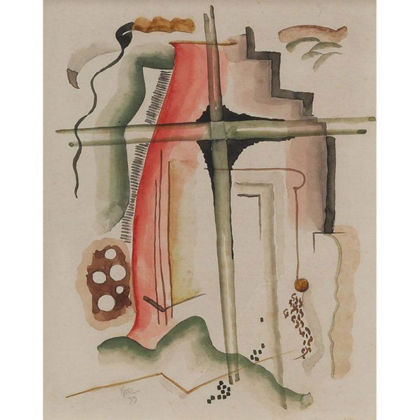 Karl Gasslander, Abstract Composition, watercolor: Karl Gasslander (American, 1905-1997) "Abstract Composition," 1933, watercolor, 10.5" x 8", signed, "Karl" and dated