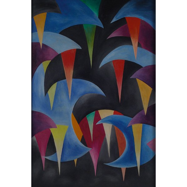 Karl Gasslander, Abstract, oil: Karl Gasslander (American, 1905-1997) "Abstract," c. 1970, oil on canvas on masonite, 71" x 47", unsigned, framed, a large and dramatic painting