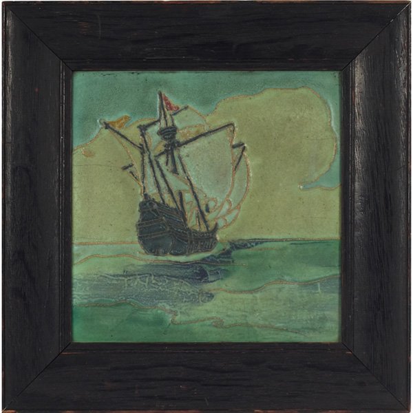 Rookwood Faience tile, ship design