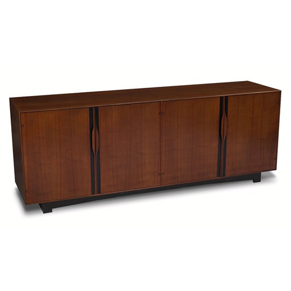 John Kapel sideboard: John Kapel sideboard, by Glenn of California, four-door cabinet in walnut with three interior shelves, carved handles with black trim, signed, nicely refinished, 80"w x 20"d x 30"h, excellent conditio