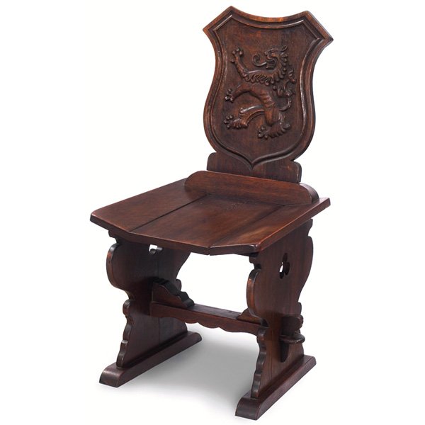 Arts & Crafts hall chair, shield with coat of arms