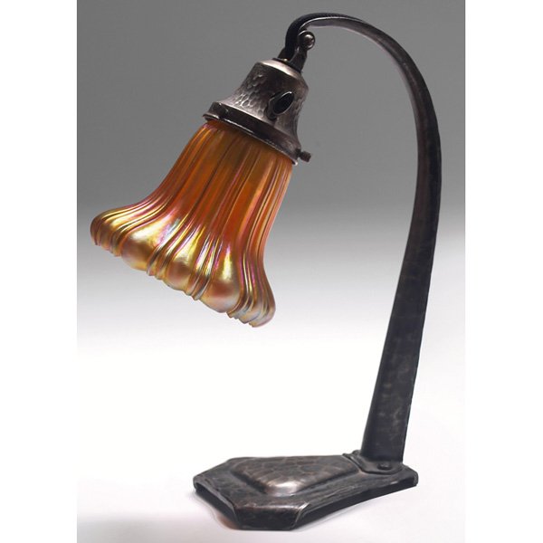 Arts & Crafts lamp, hammered wrought iron