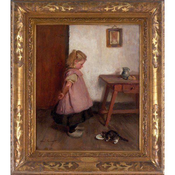 Ida Marie Perrault "Girl with Cat," 1908, oil