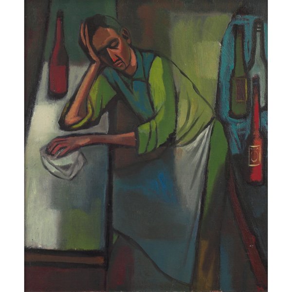 American, 20th century "Bartender," oil