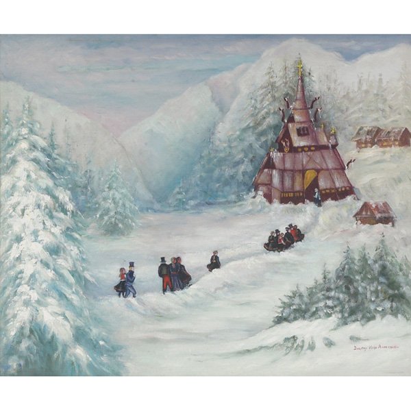Dorothy Visju Anderson "Norwegian Church Scene,"
